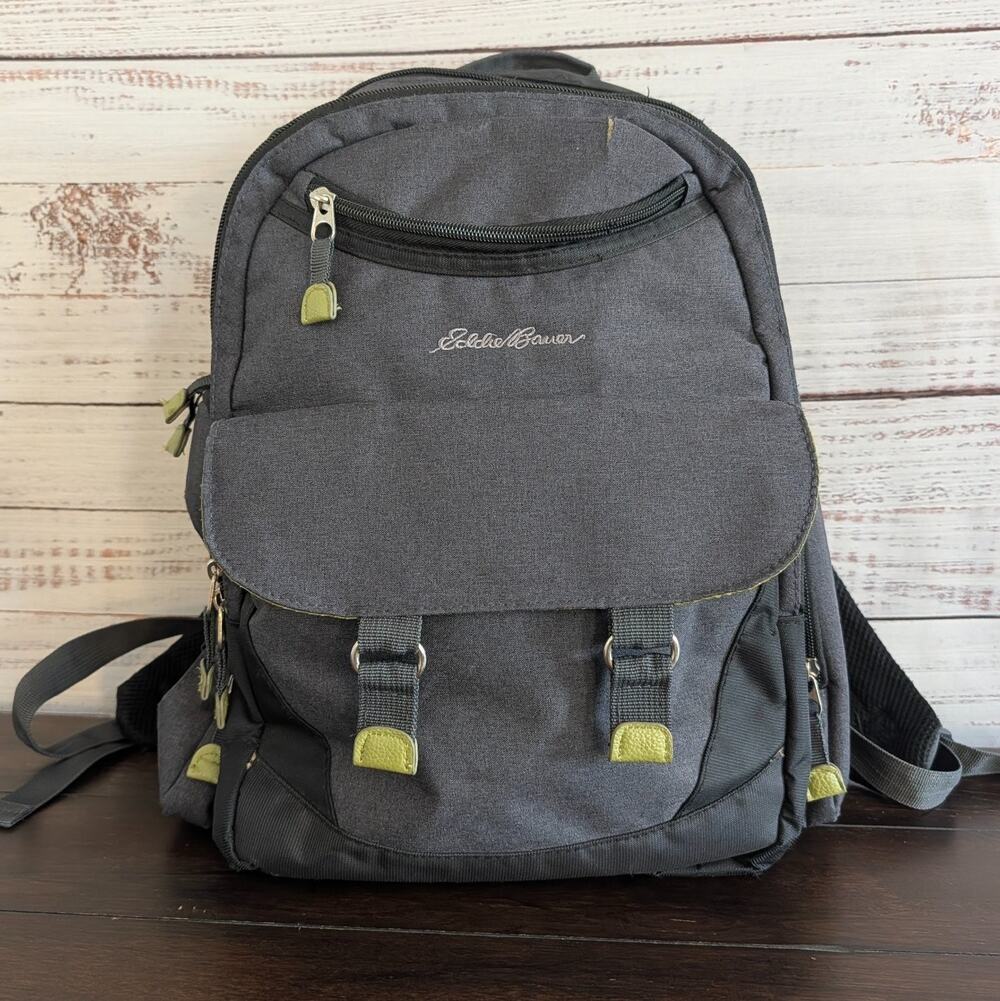 Eddie Bauer Backpack Diaper Bag Grey Green Crosstown Travel Baby Bottle Pockets